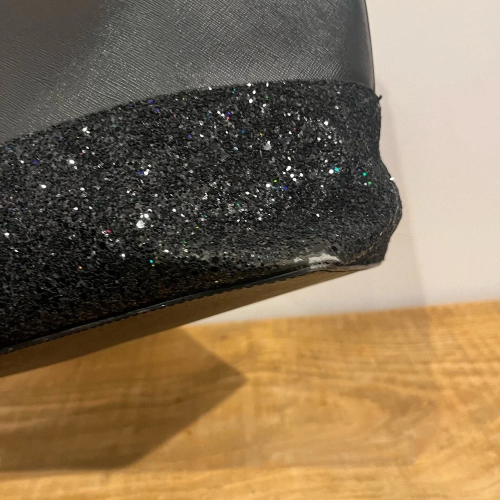 Kate‎ spade ♠️ black leather glitter trim tote bag GUC